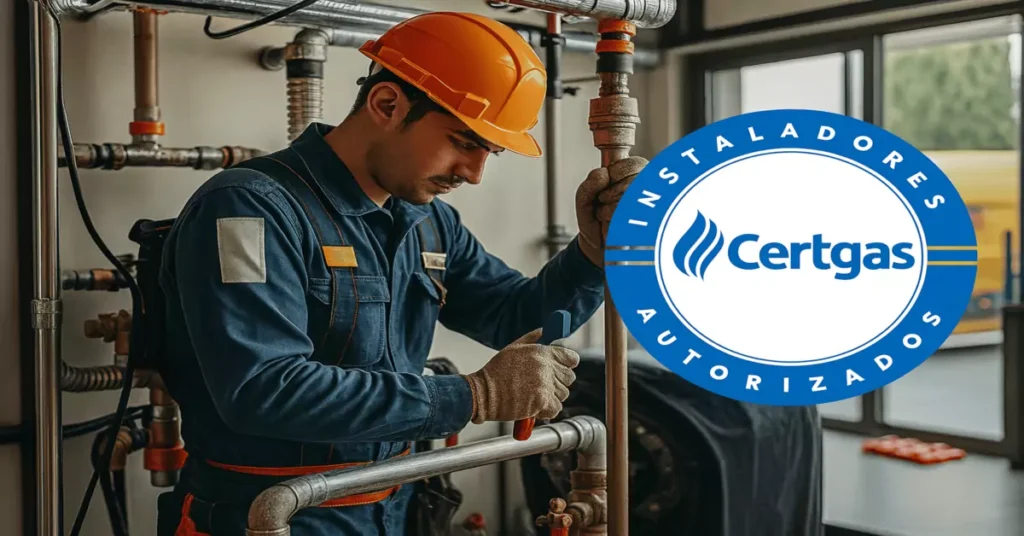 Gasfíter certificado realizando mantención de red de gas en instalación comercial